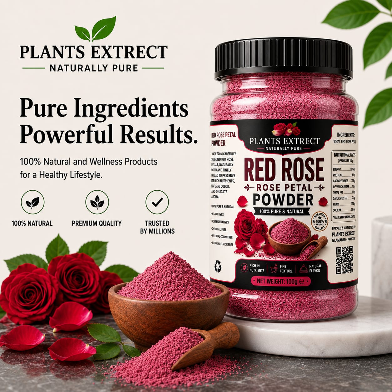 Plants Extrect Red Rose Petal Powder | 100% Pure & Natural