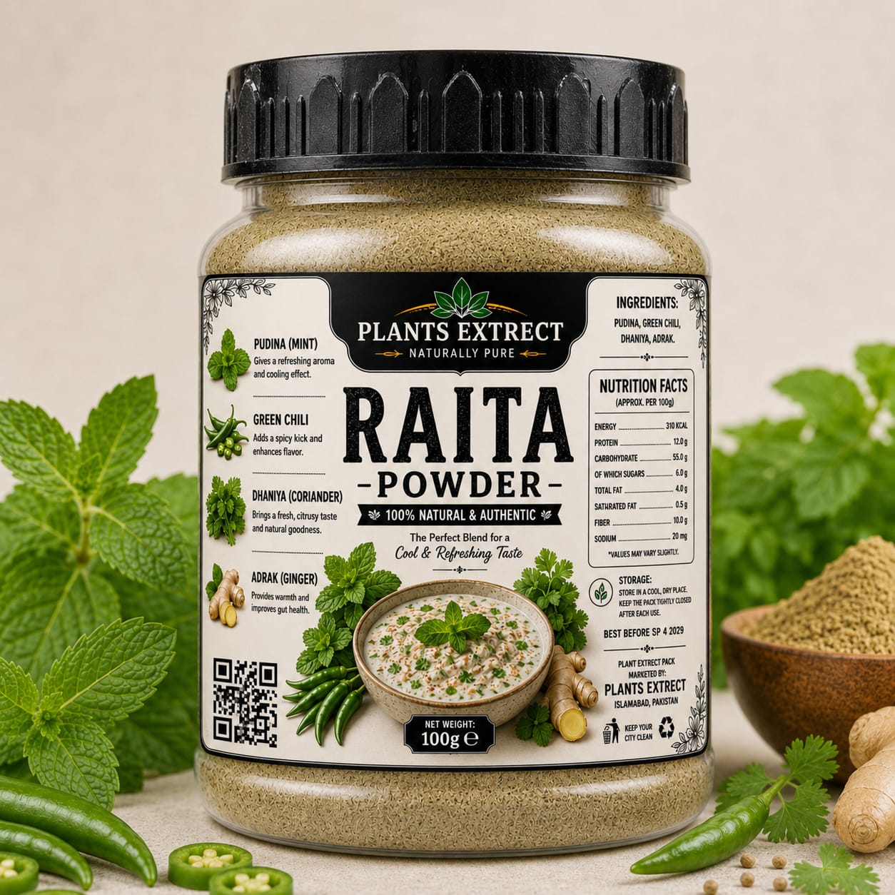 Premium Raita Powder – 100% Natural Spice Blend | Ready-to-Mix Yogurt Seasoning | Plants Extrect | 100g