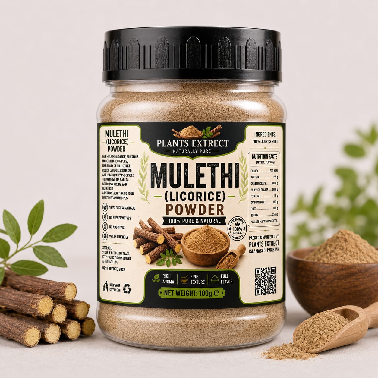 Premium Mulethi (Licorice) Powder – 100% Pure & Natural | Plants Extrect | 50g