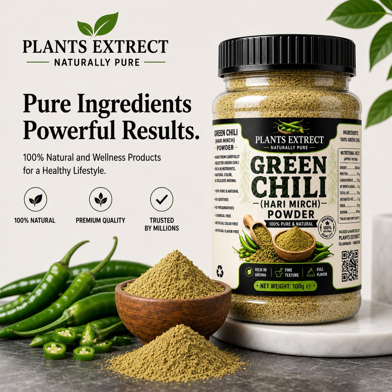 Plants Extrect Green Chili Powder (Hari Mirch)  | 100% Pure & Natural