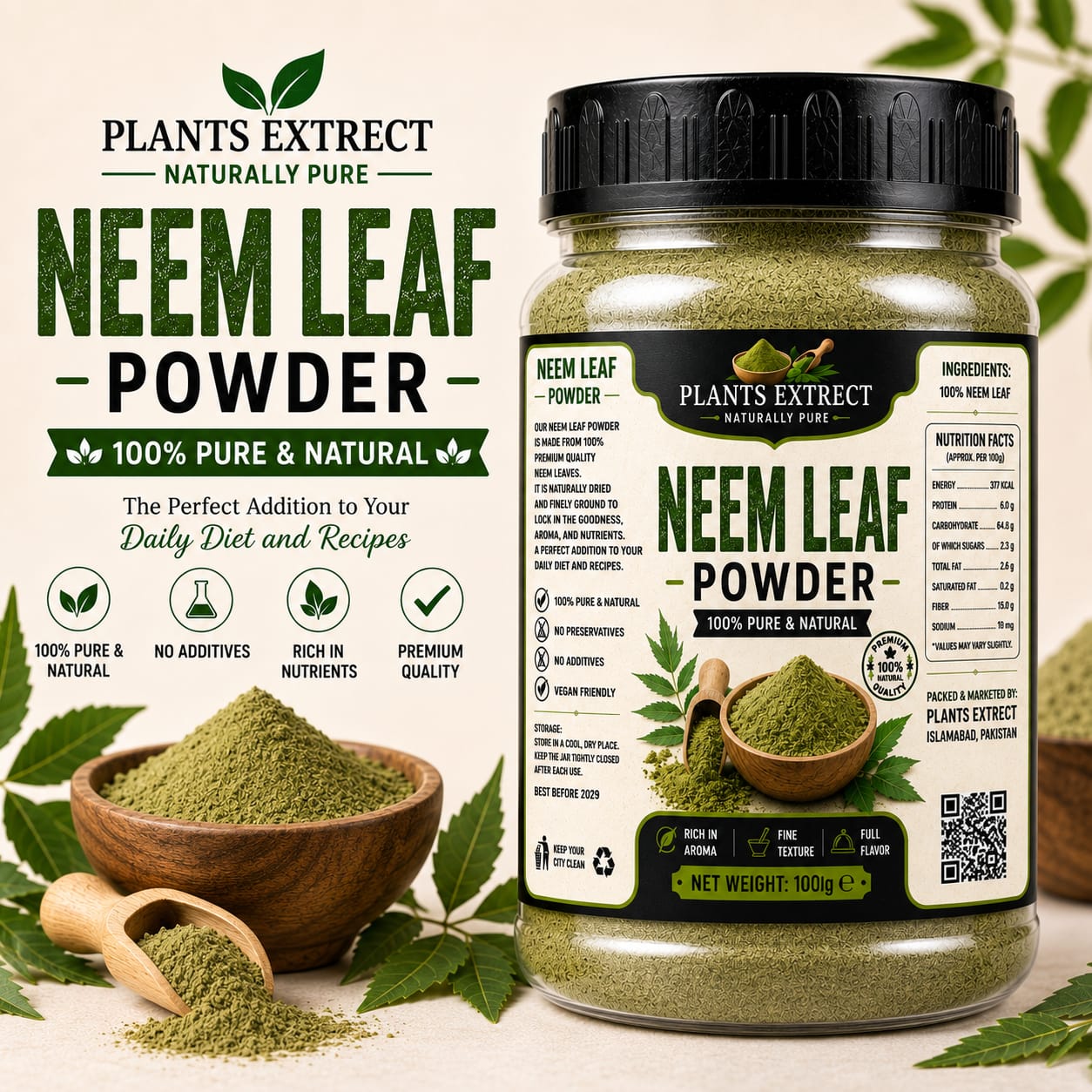 Premium Neem Leaf Powder – 100% Pure & Natural |Plants Extrect | 100g