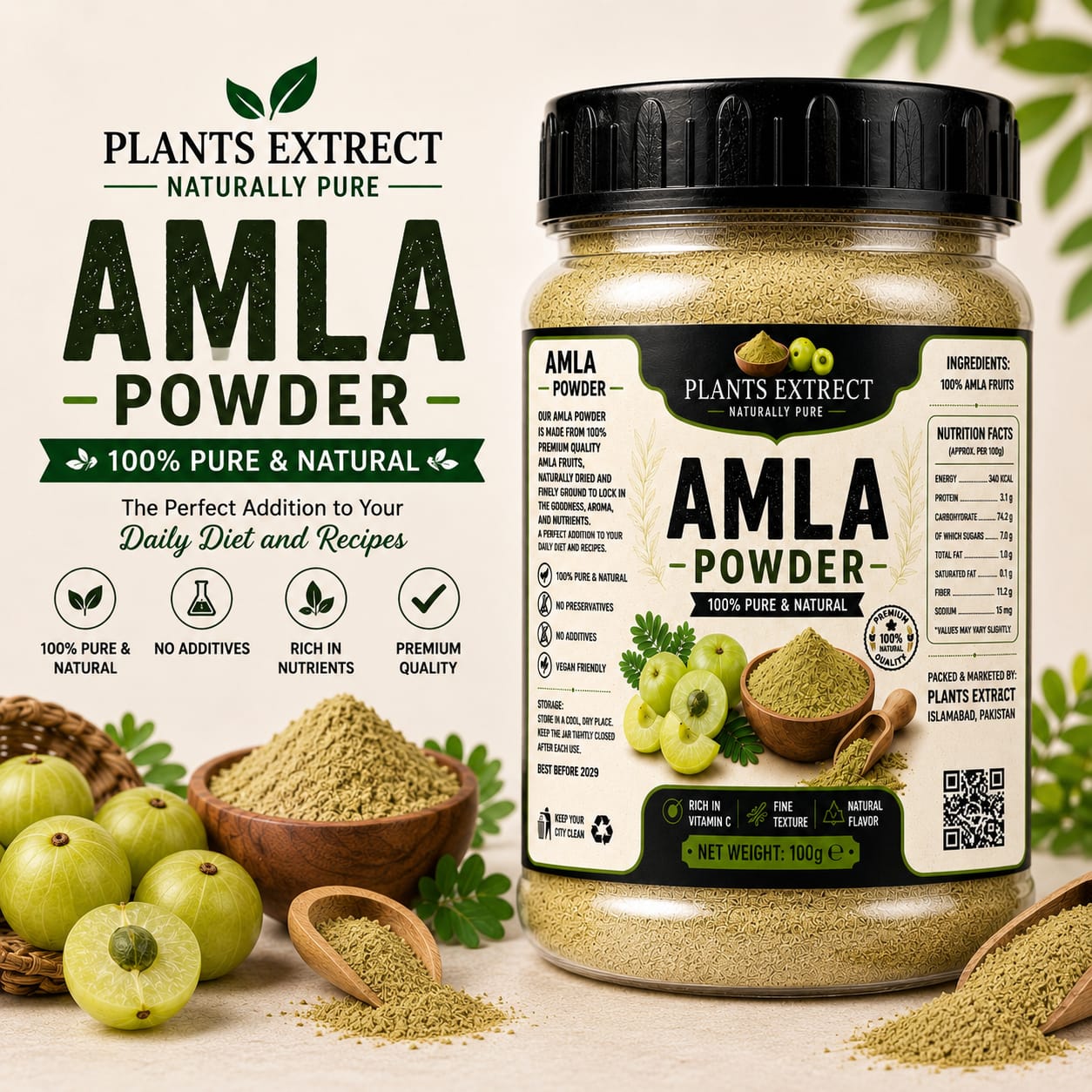 Premium Amla Powder – 100% Pure & Natural | Plants Extrect | 100g