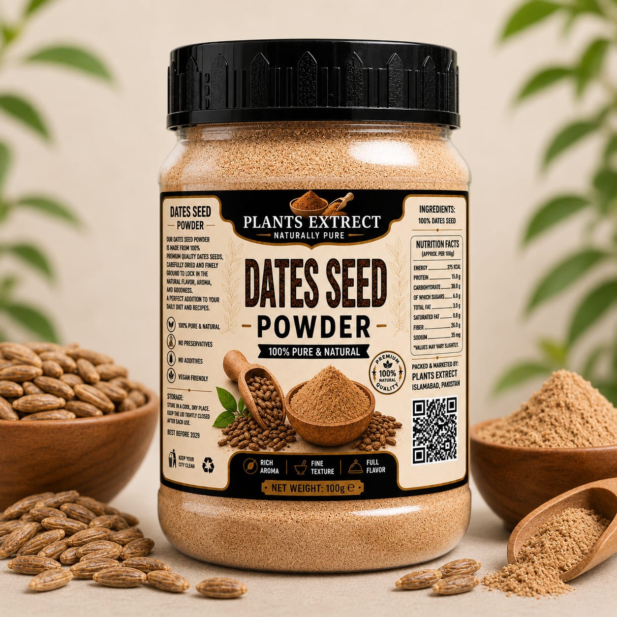 Date Seed Powder 100g – 100% Pure & Natural Premium Date Seed Powder | Plants Extrect