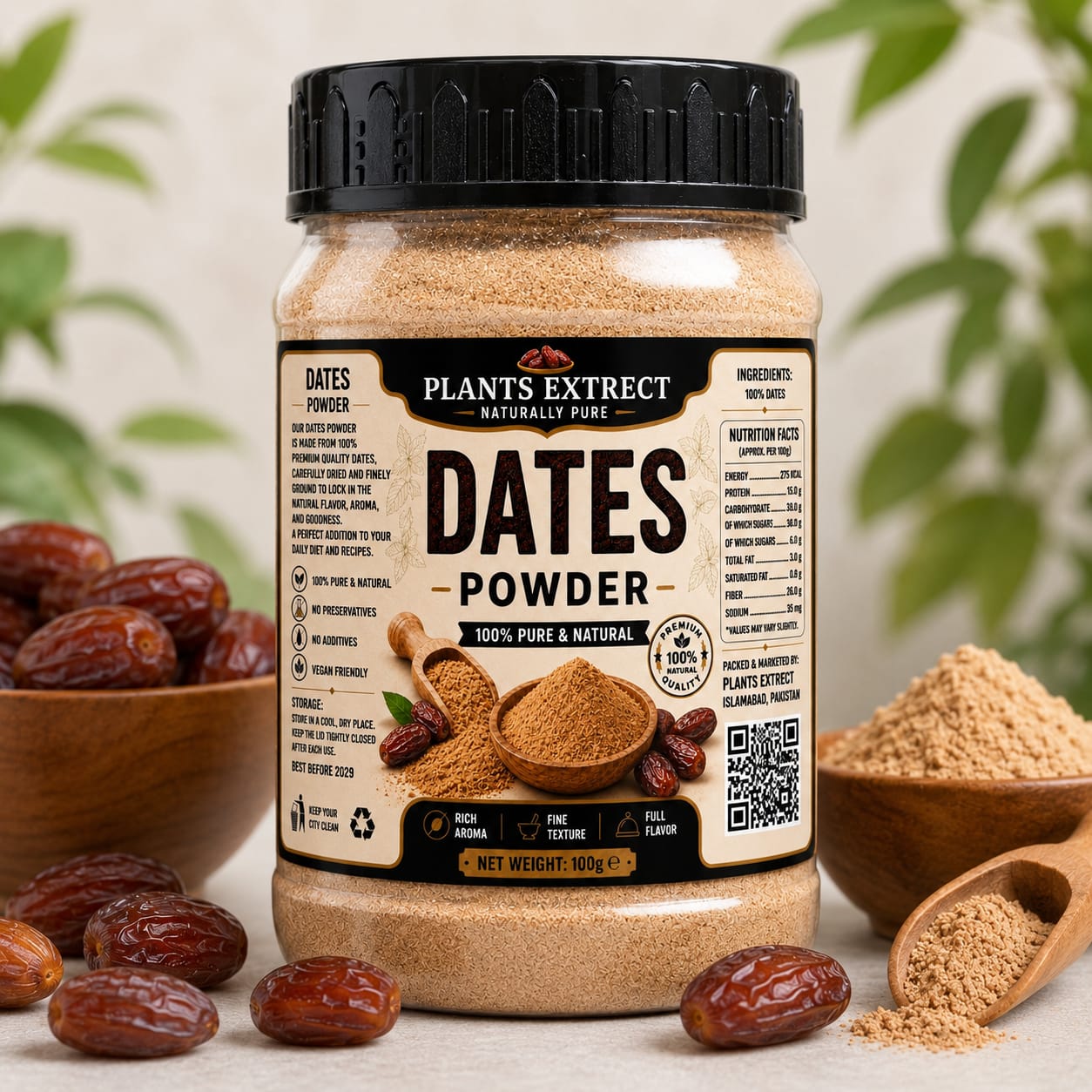 Dates Powder 100g – 100% Pure & Natural Premium Date Fruit Powder | Plants Extrect