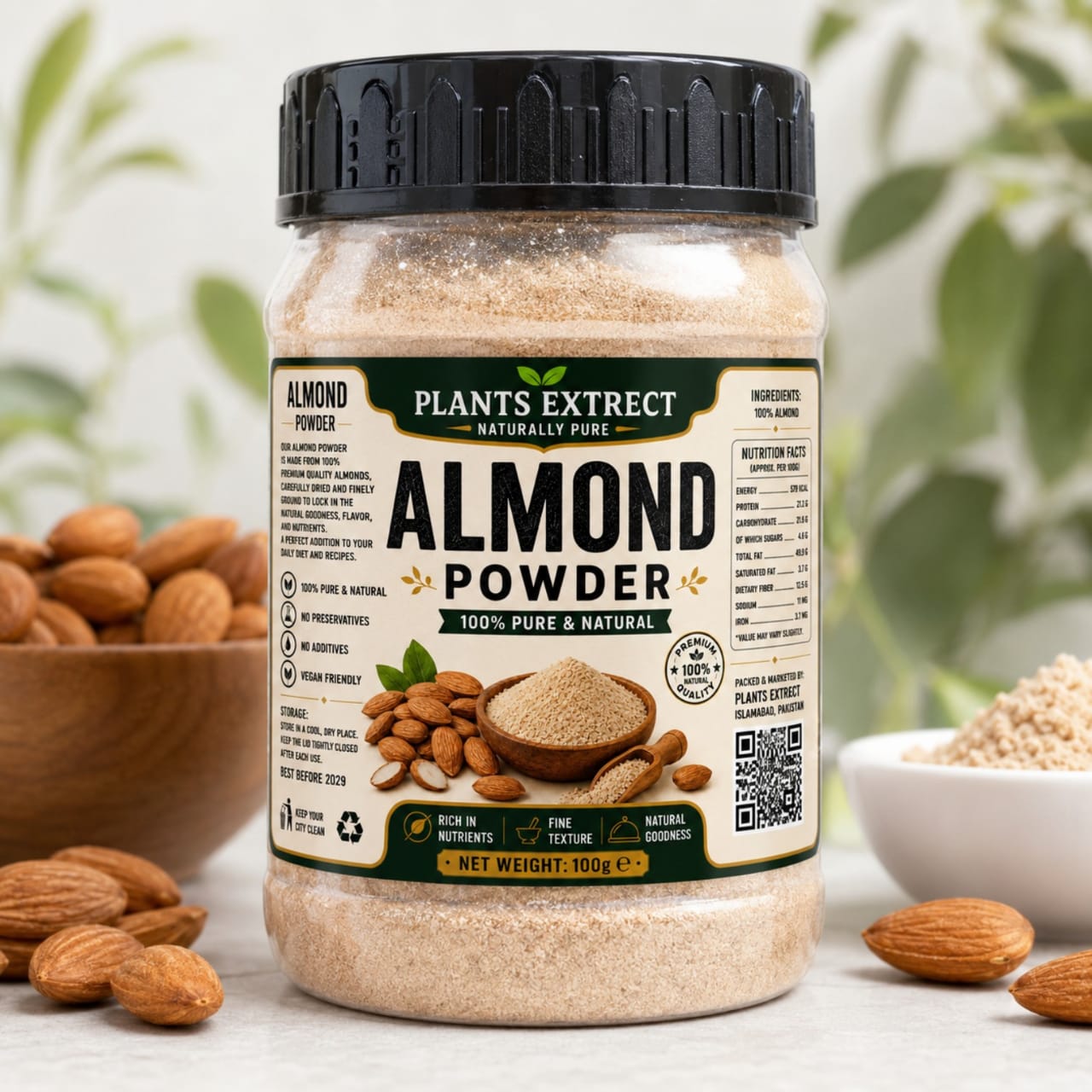 Almond Powder 100g – 100% Pure & Natural Premium Almond Powder | Plants Extrect