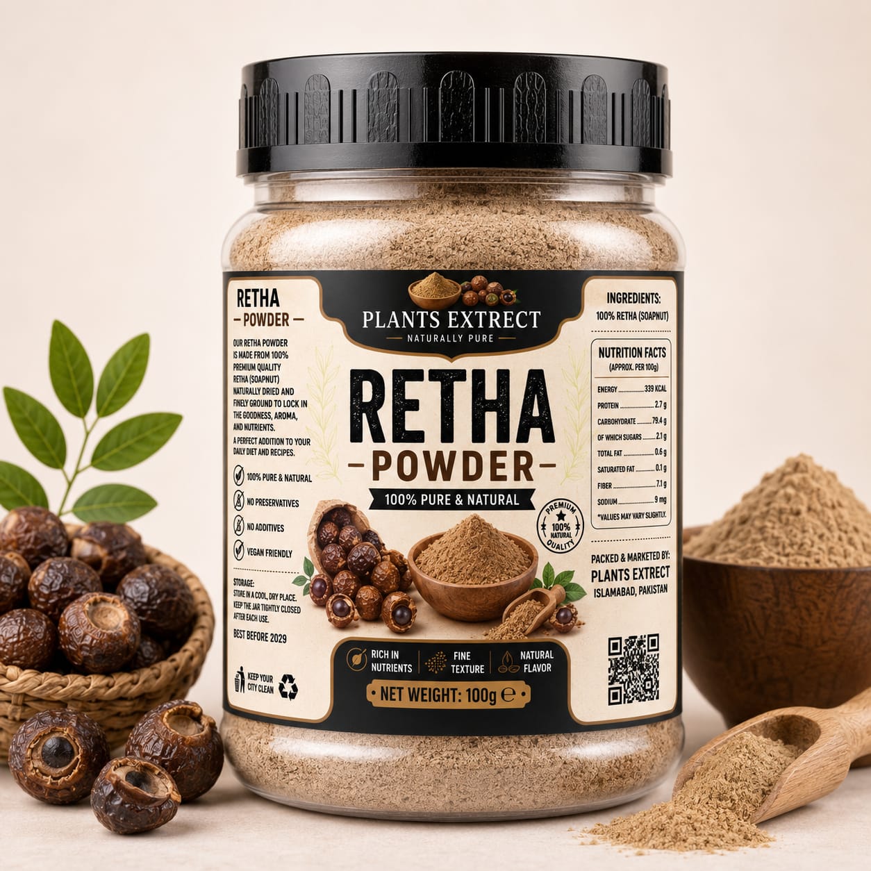 Premium Retha Powder – 100% Pure & Natural  | Plants Extrect | 100g